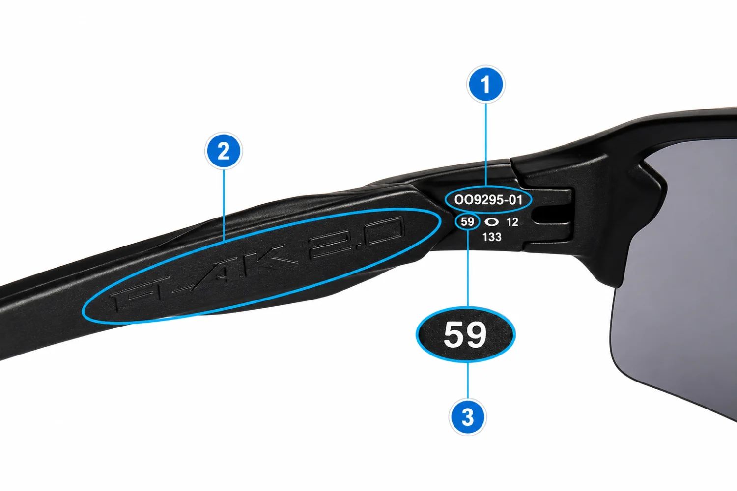 Oakley arm - where to read model number and lens width